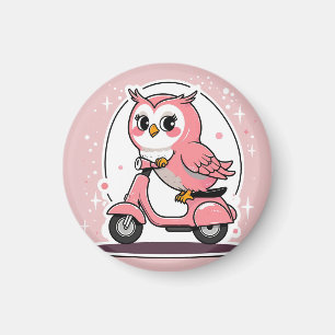 Cute owl driving a scooter magnet