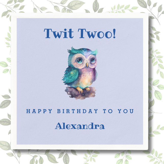 Cute Owl Dusty Blue Woodland Animal Kids Birthday  Napkin (Creator Uploaded)