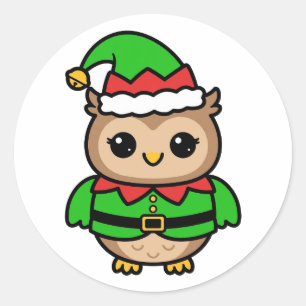 Cute Owl Elf Christmas Classic Round Sticker