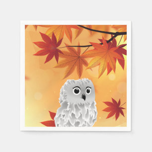 Cute Owl Fall Leaves Autumn Party Paper Plate Napkin