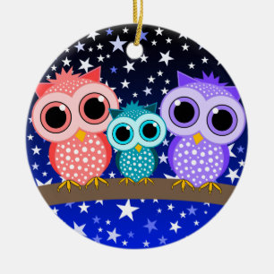 cute owl family ceramic tree decoration