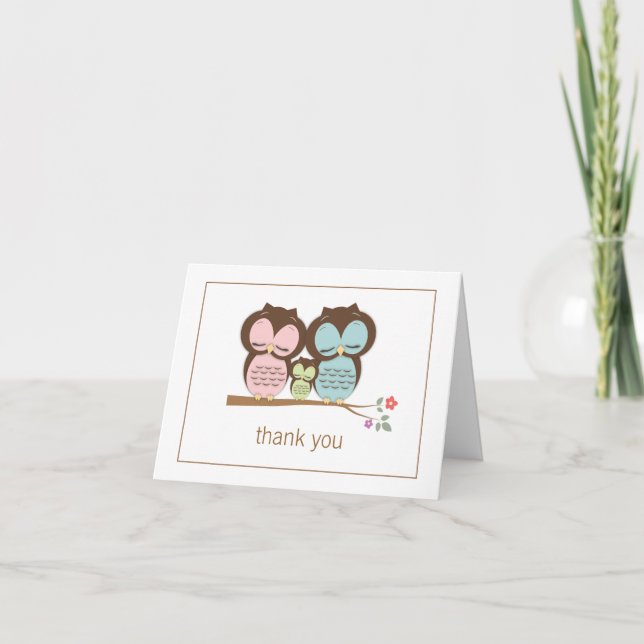 Cute Owl Family Couple Thank You Note Card (Front)