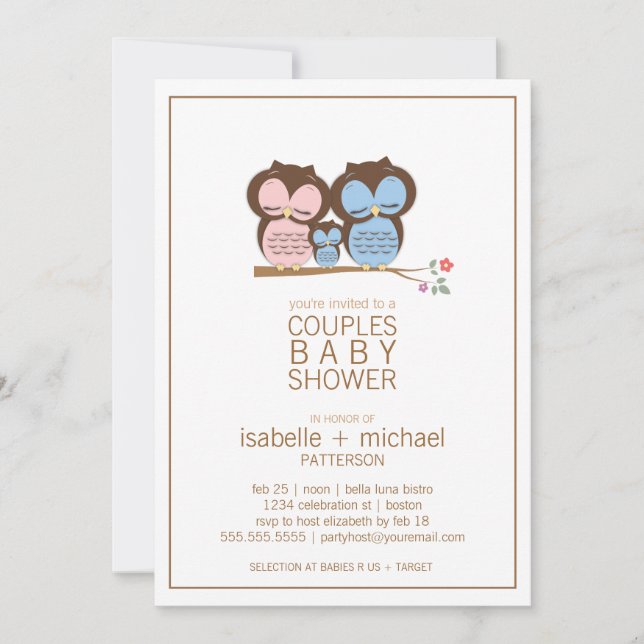 Cute Owl Family Couples Baby Shower Invitation (Front)