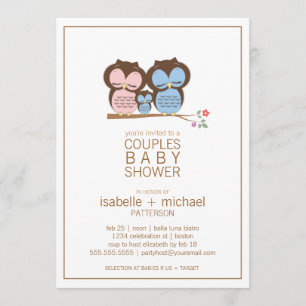 Cute Owl Family Couples Baby Shower Invitation
