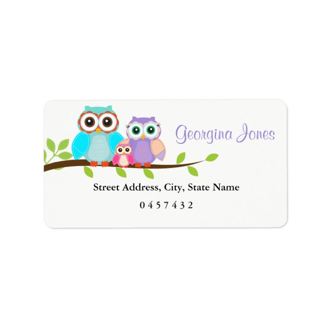 Cute Owl Family Girl Baby Shower Address Labels (Front)