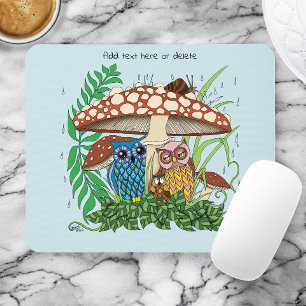 Cute Owl Family Mushroom Rain Mouse Mat