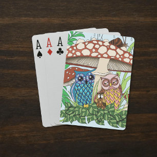 Cute Owl Family Mushroom Rain Playing Cards