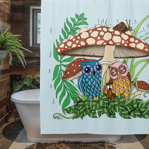 Cute Owl Family Mushroom Rain Shower Curtain