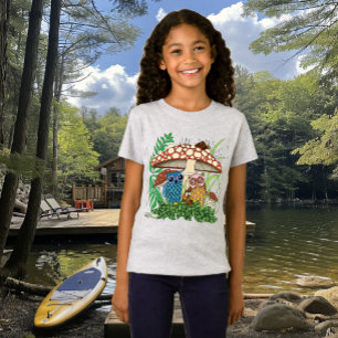 Cute Owl Family Mushroom Rain T-Shirt