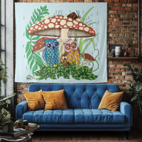 Cute Owl Family Mushrooms Rain
