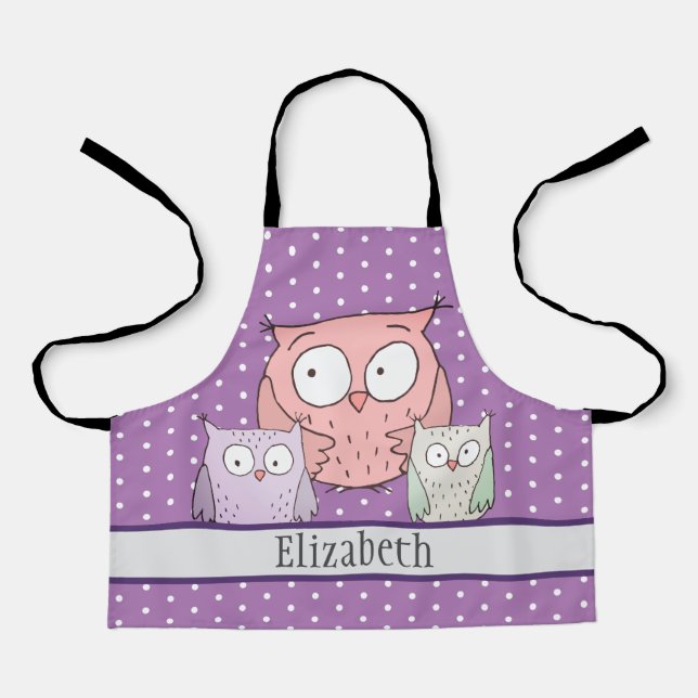 Cute Owl Family Name Kids Animal Pattern Apron (Front)
