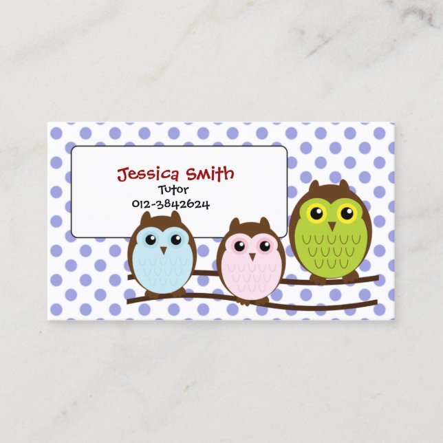 Cute Owl Family Tutor Childcare Babysitter Business Card (Front)