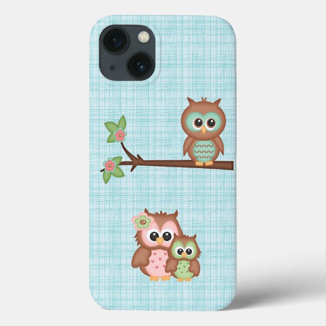 Cute Owl Family With Flower Case-Mate iPhone Case (Back)