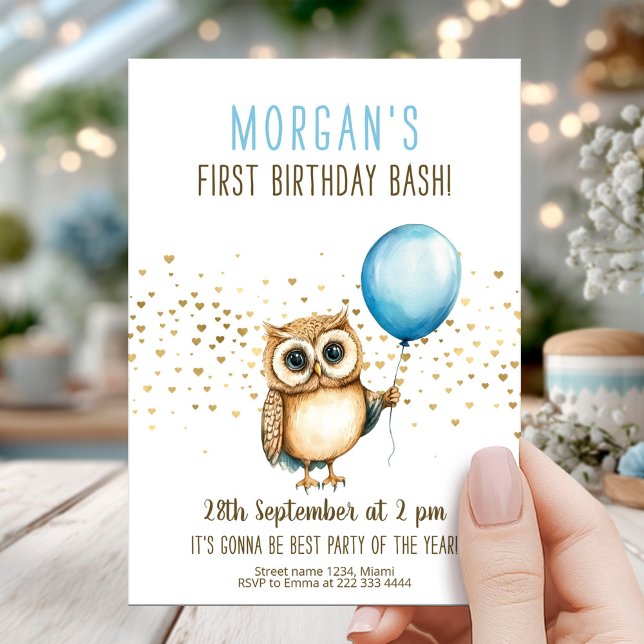 Cute Owl First Birthday Party Invitation (Creator Uploaded)