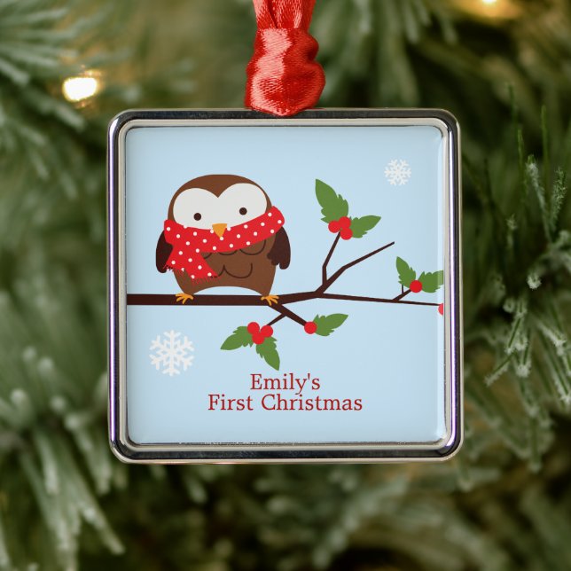 Cute Owl First Christmas Custom Ornament (Tree)