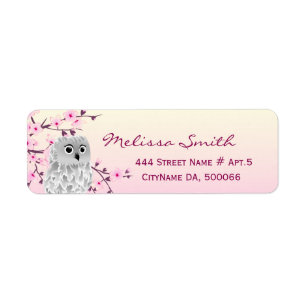 Cute Owl Floral Cherry Blossoms Pink