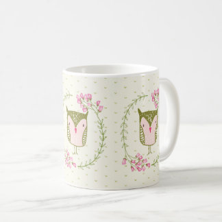 Cute Owl Floral Wreath and Hearts Coffee Mug