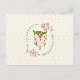 Cute Owl Floral Wreath and Hearts Postcard