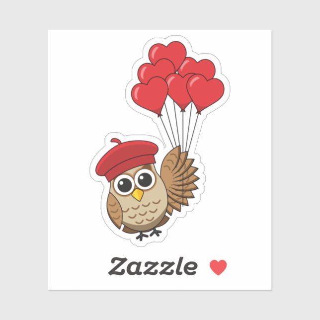 Cute Owl Flying with Heart Balloons (Sheet)