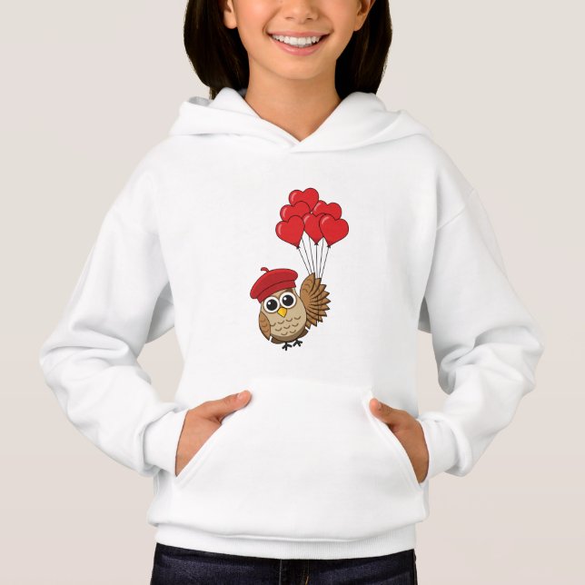 Cute Owl Flying with Heart Balloons (Front)