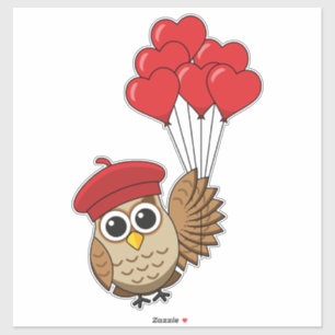 Cute Owl Flying with Heart Balloons