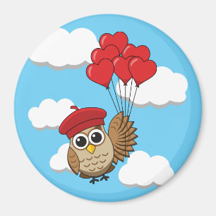 Cute Owl Flying with Heart Balloons Magnet