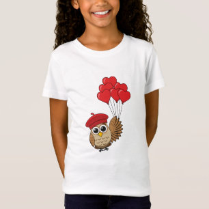 Cute Owl Flying with Heart Balloons T-Shirt