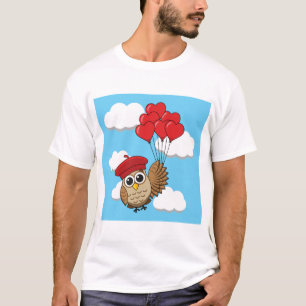 Cute Owl Flying with Heart Balloons T-Shirt