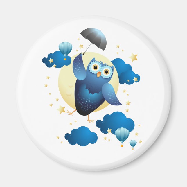 Cute Owl Flying with Umbrella  Magnet (Front)