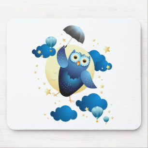 Cute Owl Flying with Umbrella Mouse Mat
