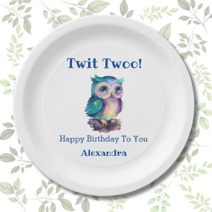 Cute Owl Forest Woodland Birthday Paper Plate