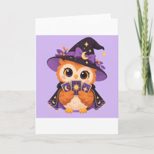 Cute owl fortune teller witch Halloween illustrati Card