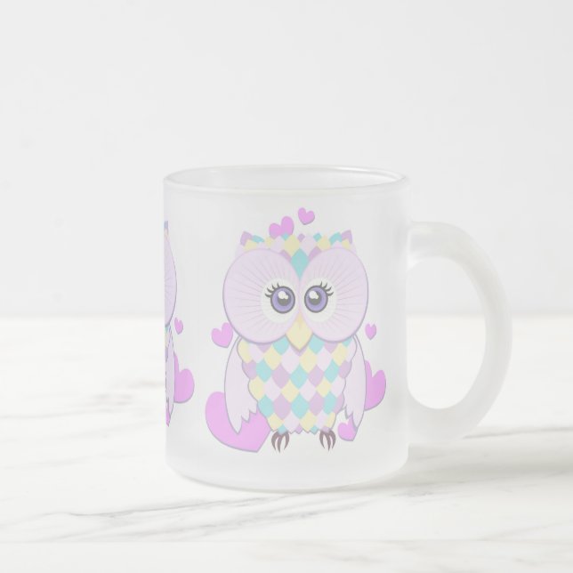 Cute Owl Frosted Glass Coffee Mug (Right)
