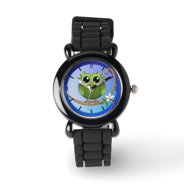 Cute Owl, full Moon & Custom Clock numbers watch (Front)