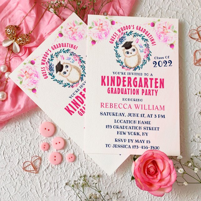 Cute Owl Funny Kindergarten Graduation Invitation (Creator Uploaded)