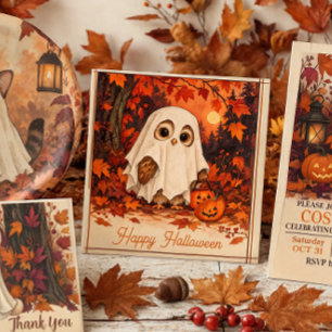 Cute Owl Ghost Costume Halloween Party Napkins