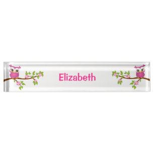 Cute Owl Girl on a Branch Desk Nameplate