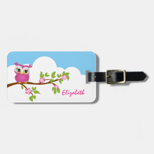 Cute Owl Girl on a Branch Luggage Tag