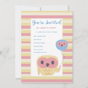 Cute Owl Girls Birthday Party Photo Invitation