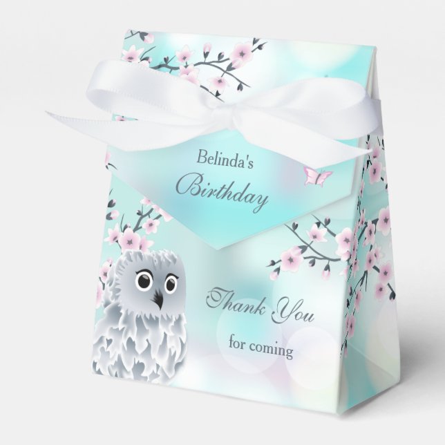 Cute Owl Girls Birthday Thank You Favour Box (Front Side)