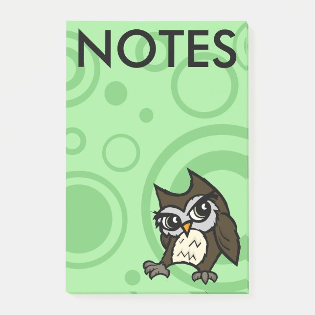 CUTE OWL GRAPHIC CIRCLE PATTERN POST-IT NOTEPAD (Front)
