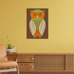 Cute Owl Graphic Retro Brown Poster