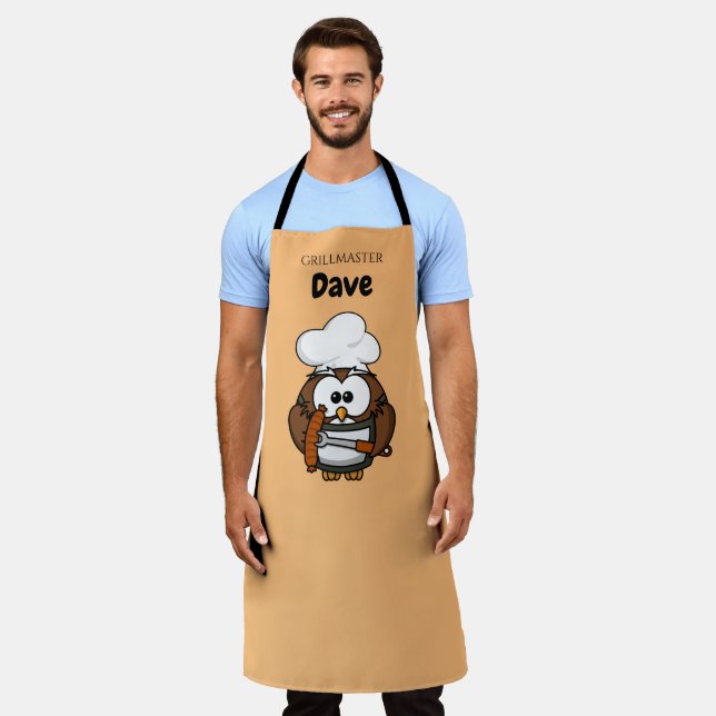 Cute Owl Grillmaster Personalised Apron (Worn)