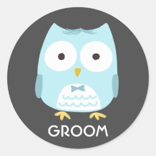 Cute Owl Groom   Funny Newlywed Husband Classic Round Sticker