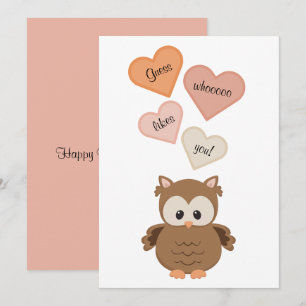 Cute Owl Guess whooooo likes you! Valentine's Day Holiday Card