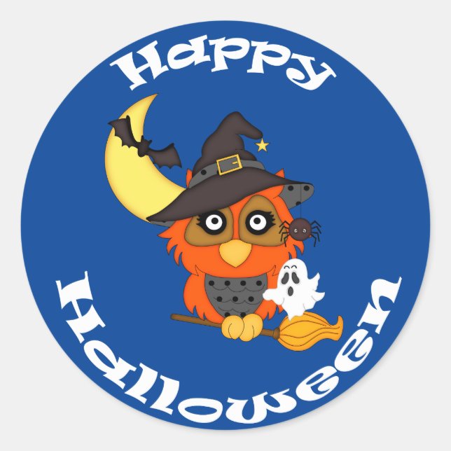 Cute Owl Halloween Classic Round Sticker (Front)