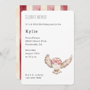 Cute Owl Heart Glasses Birthday Invitation