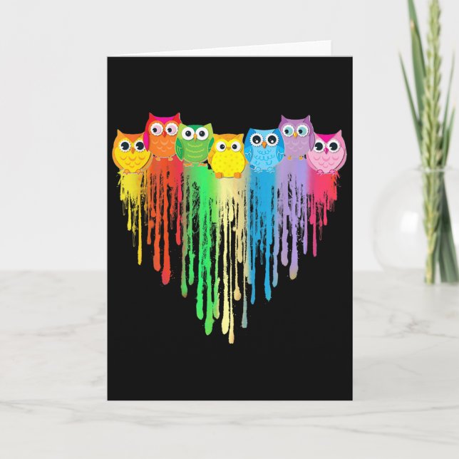 Cute Owl Heart Lgbtq Proud Gay Pride Month Colourf Card (Front)
