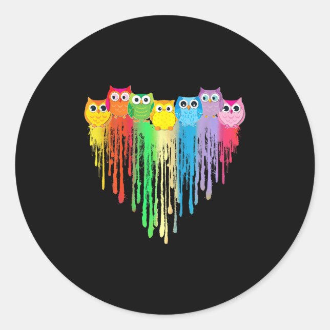 Cute Owl Heart Lgbtq Proud Gay Pride Month Colourf Classic Round Sticker (Front)