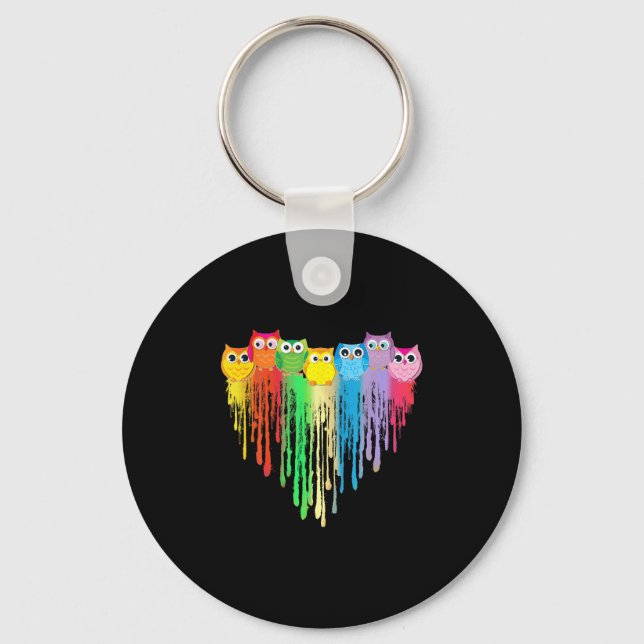 Cute Owl Heart Lgbtq Proud Gay Pride Month Colourf Key Ring (Front)